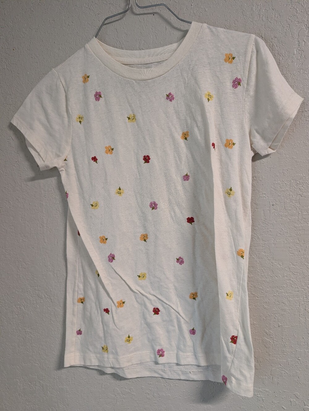 Madewell Floral T Shirt XS Cream Pink Elevated Basic Glitter Coquette Dainty